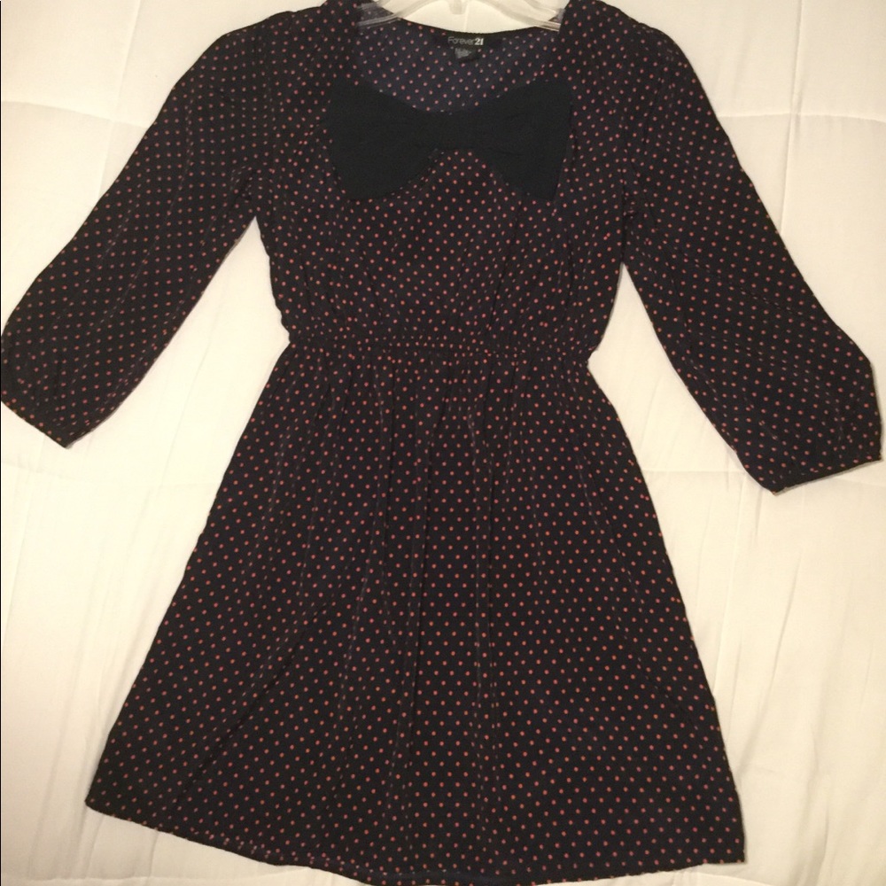 Forever 21 pink and navy polka dot dress